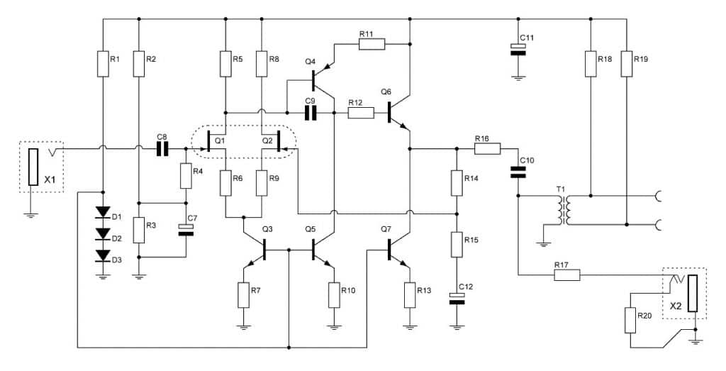 Discrete Op-Amp Jfet Active DI Schematic Sketch